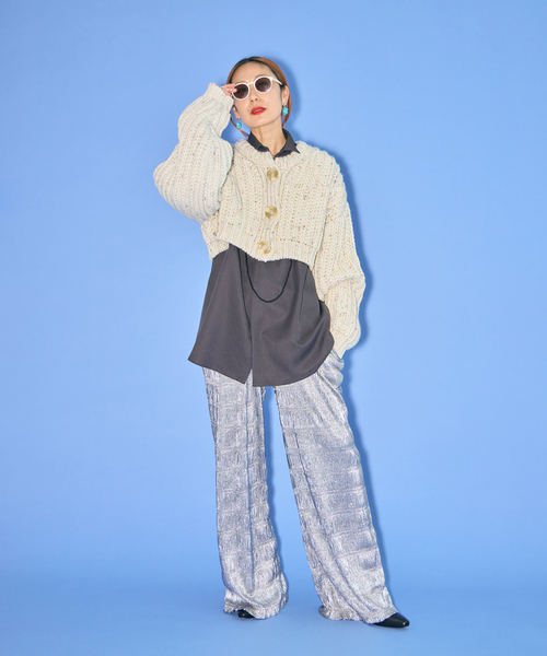 CITYSHOP(シティーショップ)の「GLEN FYNE 別注 CROPPED カーディガン(ニット/セーター・レディース・ブラック/ホワイト・FREE)」の8枚目の写真