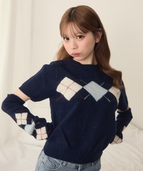 セール】アーガイル柄半袖ニット（ニット/セーター）｜TITTY&CO