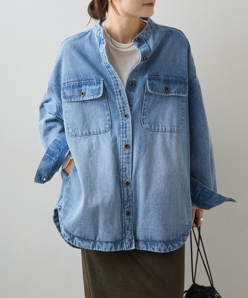 PUAL CE CIN（ピュアルセシン）の「コーンデニム　バンドカラーデニムジャケット（デニムジャケット・レディース・インディゴブルー/ブルー・FREE）」の4枚目の写真