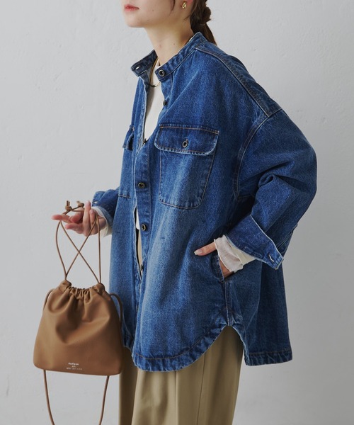 PUAL CE CIN（ピュアルセシン）の「コーンデニム　バンドカラーデニムジャケット（デニムジャケット・レディース・インディゴブルー/ブルー・FREE）」の7枚目の写真