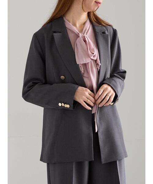 Te chichi（テチチ）の「ダブルブレストジャケット(セットアップ可)《2025Autumn catalog vol.2 item》（ノーカラージャケット・レディース・ベージュ/ブラウン/チャコールグレー・F）」の14枚目の写真