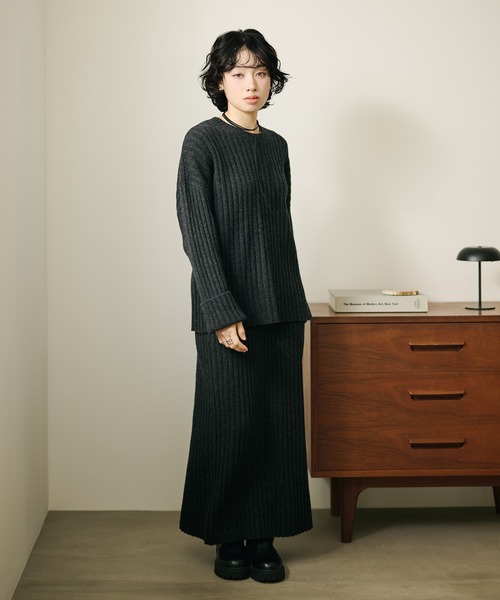 LAULEN(ローレン)の「wool wide lib knit set up /ウールワイドリブニットセットアップ(セットアップ・レディース・チャコールグレー/ライトブルー・FREE)」の8枚目の写真