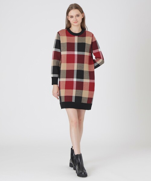 クレストブリッジチェックウーリージャカードドレス（ワンピース