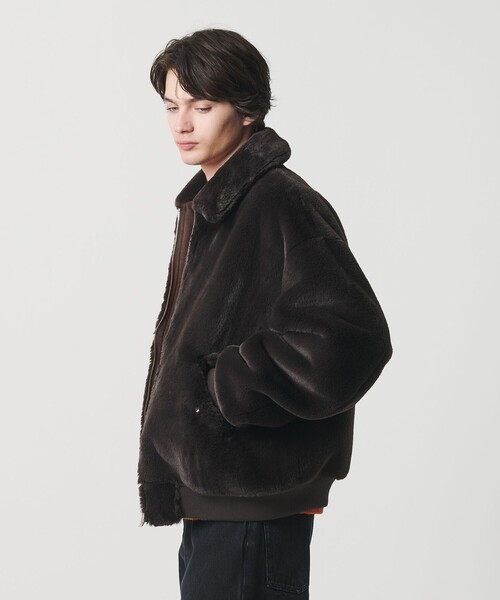 MONKEY TIME（モンキータイム）の「ファーライク ミリタリー ブルゾン（ブルゾン・メンズ・ダークブラウン/ブラック・S/M/L/XL）」の4枚目の写真