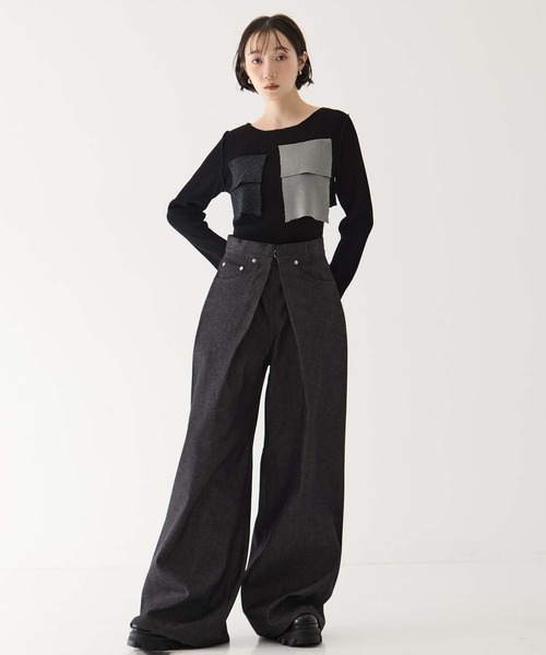 STUDIOUS（ステュディオス）の「【JOHN LAWRENCE SULLIVAN/ジョンローレンスサリバン】RIGID DENIM WIDE PANTS (SHORT LENGTH)リジッドワイドデニムパンツ（デニムパンツ・レディース・ブラック/ブラック系その他・XS/S/M）」の11枚目の写真