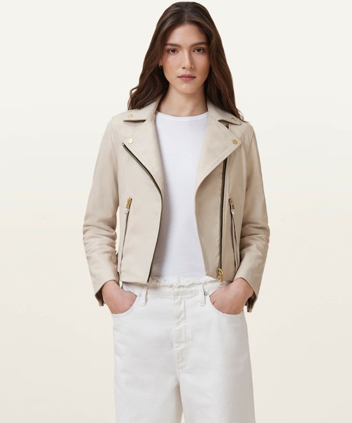 ALLSAINTS(オールセインツ)の「ALLSAINTS DALBY BIKER(ライダースジャケット・レディース・アイボリー・8/6)」の1枚目の写真