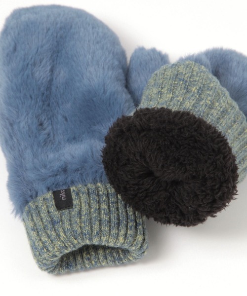 オリジナルフェイクファーボアストラップ付きミトン（手袋）｜niko and