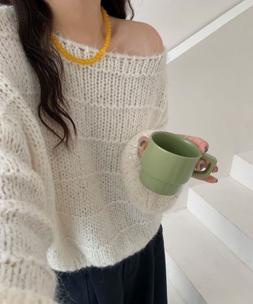 GLAMOROUS JANE(グラマラスジェーン)の「ラメMIX編みニットトップス(ニット/セーター・レディース・ブラウン/オフホワイト/チャコールグレー・FREE)」の2枚目の写真