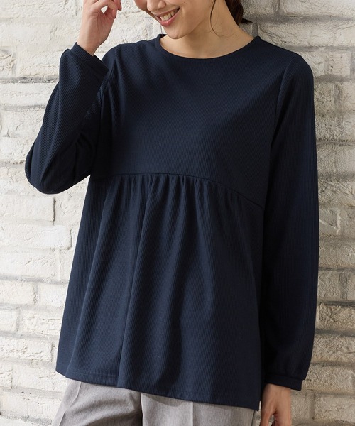 Honeys(ハニーズ)の「切替ギャザートップス(Tシャツ/カットソー・レディース・ネイビー/グリーン/レッド系/杢グレー・L/LL/M)」の9枚目の写真