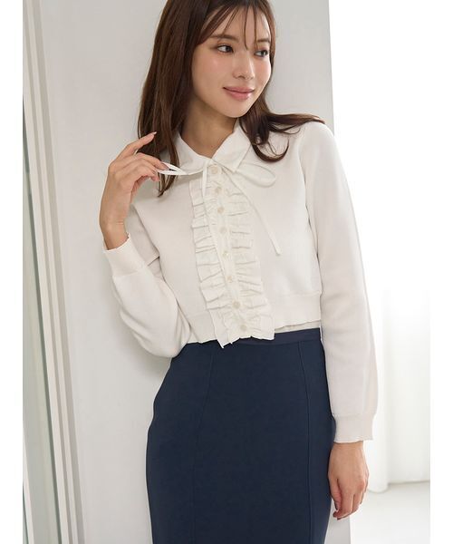 SNIDEL（スナイデル）の「フリルニットカーディガン（カーディガン/ボレロ・レディース・ネイビー/アイボリー/ブラック・F）」の5枚目の写真