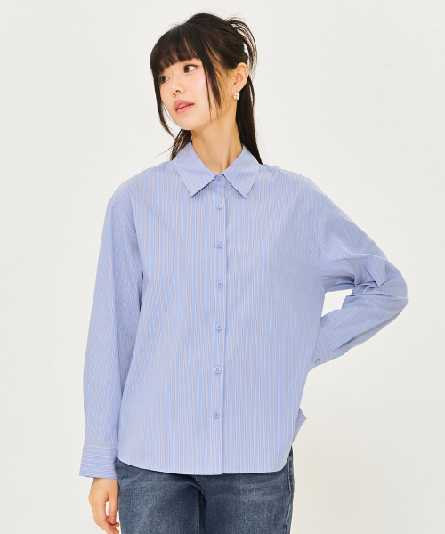 CHASECULT(チェイスカルト)の「レディースストライプシャツ-スカイブルー(シャツ/ブラウス・レディース・ブルー・90/85)」の2枚目の写真