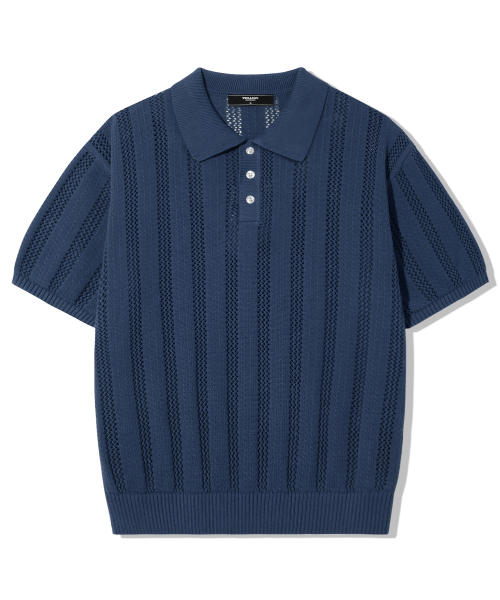 TRILLION（トリリオン）の「ストライプスカシボタンカラー半袖ニット[ネイビー]（Tシャツ/カットソー・メンズ・その他・MEDIUM/LARGE/X-LARGE）」の4枚目の写真