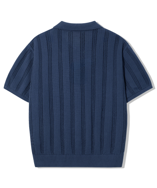 TRILLION（トリリオン）の「ストライプスカシボタンカラー半袖ニット[ネイビー]（Tシャツ/カットソー・メンズ・その他・MEDIUM/LARGE/X-LARGE）」の5枚目の写真