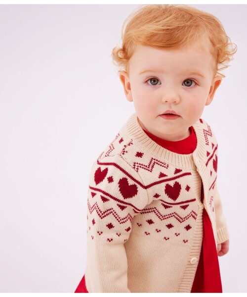 PETIT BATEAU（プチバトー）の「カーディガン（カーディガン/ボレロ・キッズ・ホワイト×レッド・12MONTH/18MONTH/24MONTH/36MONTH）」の2枚目の写真