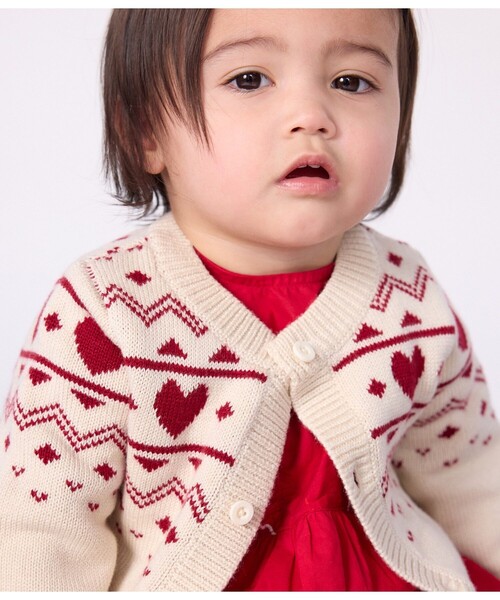 PETIT BATEAU（プチバトー）の「カーディガン（カーディガン/ボレロ・キッズ・ホワイト×レッド・12MONTH/18MONTH/24MONTH/36MONTH）」の5枚目の写真