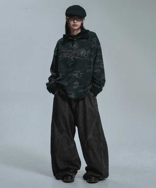 MOO(エムオーオー)の「カーブドラインダートバルーンデニムパンツ - ブラック(デニムパンツ・メンズ・ブラック・MEDIUM/LARGE)」の3枚目の写真