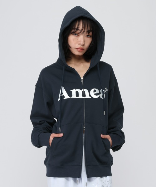 AMESWORLDWIDE(アメスワールドワイド)の「【UNISEX】AMES WORLDWIDE /ベーシックロゴジップフーディー(パーカー・レディース・ブラック/グレー/クリーム/チャコール/ネイビー・SMALL/MEDIUM/LARGE)」の5枚目の写真