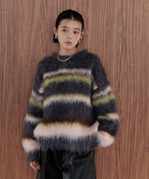 BAYFLOW（ベイフロー）の「ロングヘアーボーダーニット（ニット/セーター・レディース・チャコール/オフホワイト・FREE）」の22枚目の写真