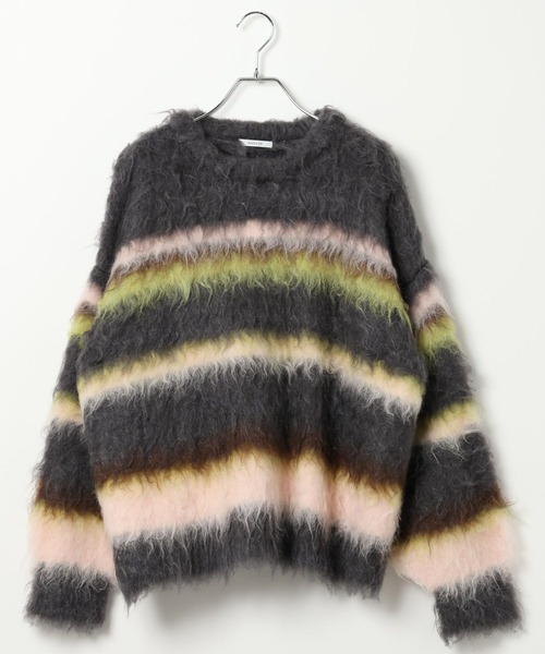 BAYFLOW（ベイフロー）の「ロングヘアーボーダーニット（ニット/セーター・レディース・チャコール/オフホワイト・FREE）」の14枚目の写真