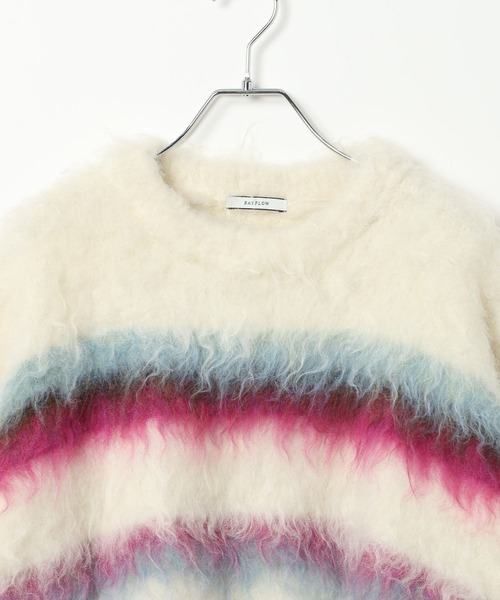 BAYFLOW（ベイフロー）の「ロングヘアーボーダーニット（ニット/セーター・レディース・チャコール/オフホワイト・FREE）」の8枚目の写真