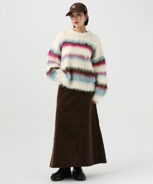 BAYFLOW（ベイフロー）の「ロングヘアーボーダーニット（ニット/セーター・レディース・チャコール/オフホワイト・FREE）」の7枚目の写真