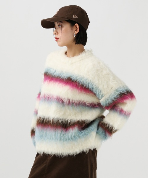 BAYFLOW（ベイフロー）の「ロングヘアーボーダーニット（ニット/セーター・レディース・チャコール/オフホワイト・FREE）」の5枚目の写真