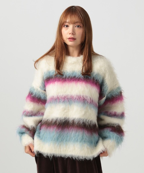 BAYFLOW（ベイフロー）の「ロングヘアーボーダーニット（ニット/セーター・レディース・チャコール/オフホワイト・FREE）」の3枚目の写真