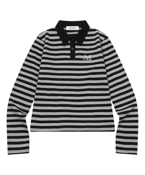 MUCENT(ムセント)の「バイズクラックバッグ72ストライプカラー長袖Tシャツ(ポロシャツ・レディース・ブラック×グレー・FREE)」の6枚目の写真