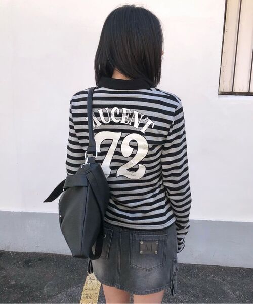 MUCENT(ムセント)の「バイズクラックバッグ72ストライプカラー長袖Tシャツ(ポロシャツ・レディース・ブラック×グレー・FREE)」の3枚目の写真