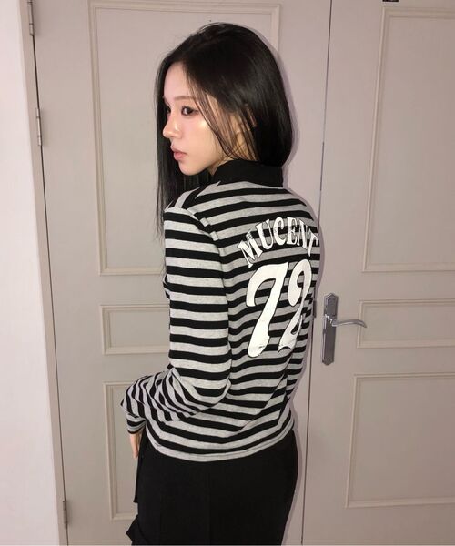 MUCENT(ムセント)の「バイズクラックバッグ72ストライプカラー長袖Tシャツ(ポロシャツ・レディース・ブラック×グレー・FREE)」の4枚目の写真