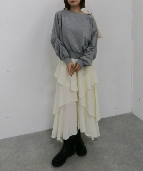 archives（アルシーヴ）の「ベロアリボンタックオフショルスウェット（スウェット・レディース・グレー/チャコールグレー/アイボリー・MEDIUM）」の19枚目の写真