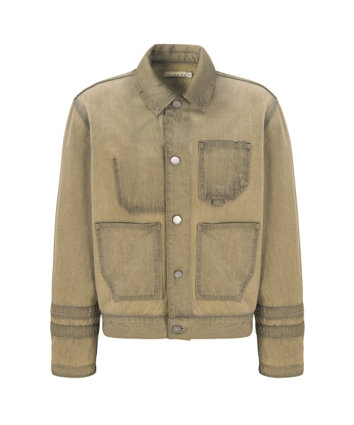 GARMENT WASHED DENIM JACKET (BEIGE)