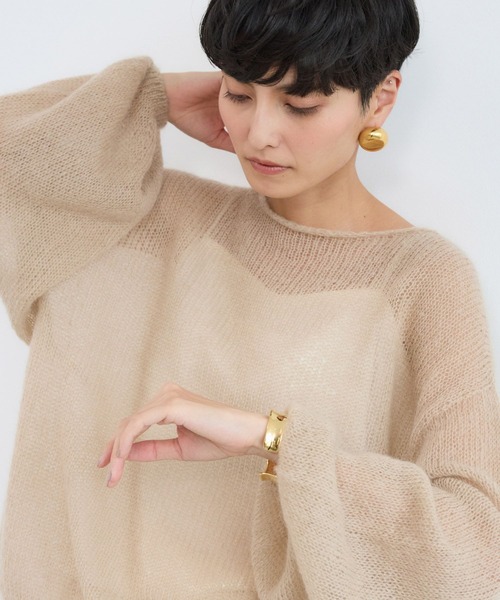 BARNYARDSTORM（バンヤードストーム）の「BARNYARDSTORM / モヘア袖ボリュームニット（ニット/セーター・レディース・ブルー/ホワイト/レッド/ベージュ・FREE）」の2枚目の写真