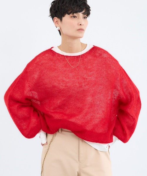 BARNYARDSTORM（バンヤードストーム）の「BARNYARDSTORM / モヘア袖ボリュームニット（ニット/セーター・レディース・ブルー/ホワイト/レッド/ベージュ・FREE）」の4枚目の写真