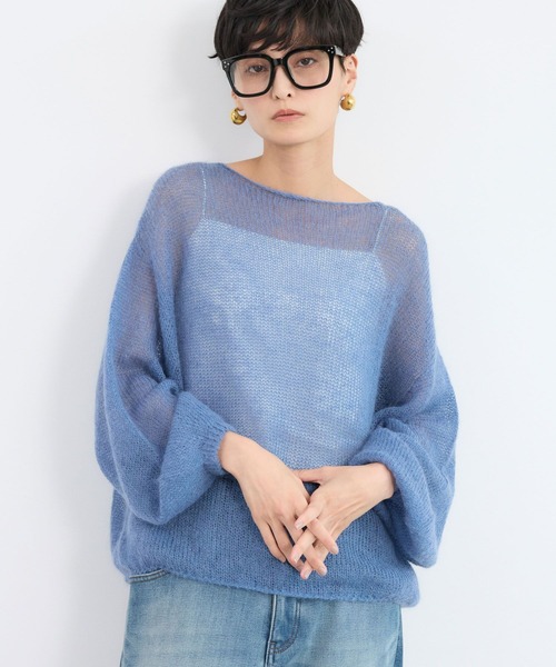 バンヤードストーム　モヘア袖ボリュームニット（ブルー） BARNYARDSTORM（バンヤードストーム） ニット セーター BARNYARDSTORM
