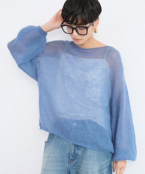 BARNYARDSTORM（バンヤードストーム）の「BARNYARDSTORM / モヘア袖ボリュームニット（ニット/セーター・レディース・ブルー/ホワイト/レッド/ベージュ・FREE）」の7枚目の写真