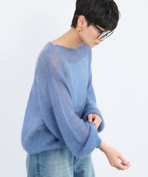 BARNYARDSTORM（バンヤードストーム）の「BARNYARDSTORM / モヘア袖ボリュームニット（ニット/セーター・レディース・ブルー/ホワイト/レッド/ベージュ・FREE）」の8枚目の写真