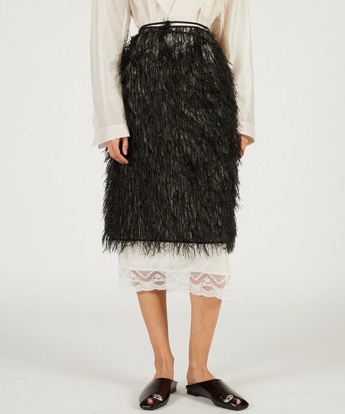 PRANK PROJECT（プランクプロジェクト）の「【2026Spring Pre-Order】シアーフェザーラップスカート / Sheer Feather Wrap Skirt（スカート・レディース・ブラック/ホワイト・FREE）」の9枚目の写真
