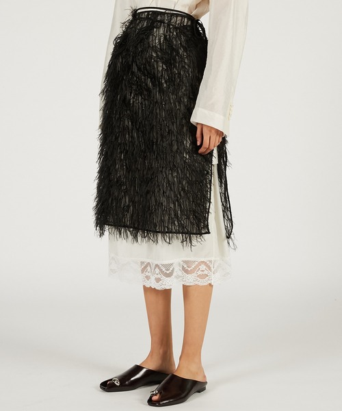 PRANK PROJECT（プランクプロジェクト）の「【2026Spring Pre-Order】シアーフェザーラップスカート / Sheer Feather Wrap Skirt（スカート・レディース・ブラック/ホワイト・FREE）」の10枚目の写真