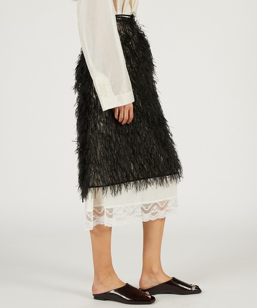 PRANK PROJECT（プランクプロジェクト）の「【2026Spring Pre-Order】シアーフェザーラップスカート / Sheer Feather Wrap Skirt（スカート・レディース・ブラック/ホワイト・FREE）」の12枚目の写真
