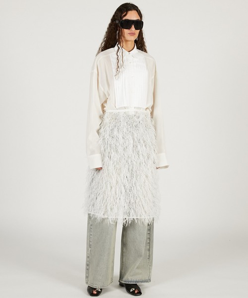 PRANK PROJECT（プランクプロジェクト）の「【2026Spring Pre-Order】シアーフェザーラップスカート / Sheer Feather Wrap Skirt（スカート・レディース・ブラック/ホワイト・FREE）」の3枚目の写真