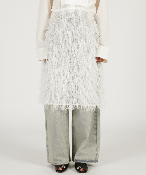 PRANK PROJECT（プランクプロジェクト）の「【2026Spring Pre-Order】シアーフェザーラップスカート / Sheer Feather Wrap Skirt（スカート・レディース・ブラック/ホワイト・FREE）」の5枚目の写真