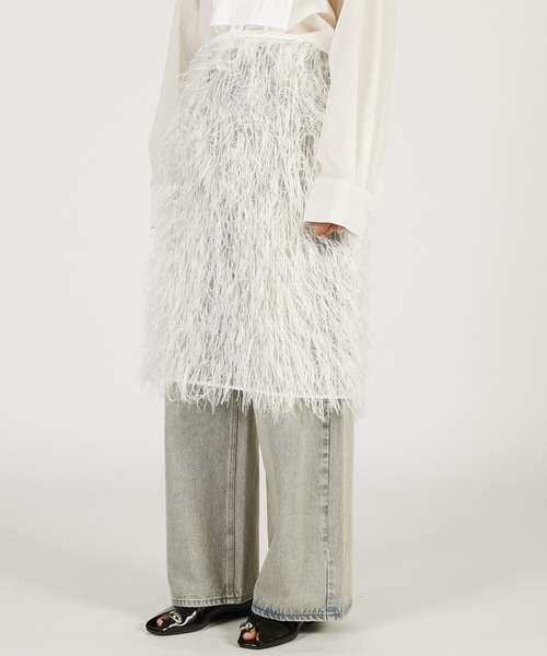 PRANK PROJECT（プランクプロジェクト）の「【2026Spring Pre-Order】シアーフェザーラップスカート / Sheer Feather Wrap Skirt（スカート・レディース・ブラック/ホワイト・FREE）」の6枚目の写真