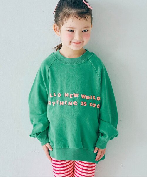 p.premier(ピードットプルミエ)の「イロチ買いしたいスプリングロゴトレーナー_ジュニア対応(スウェット・キッズ・グリーン/ピンク/チャコール/オレンジ/イエロー/ブルー/クリーム/オフホワイト・80/90/100/110/120/130/140)」の4枚目の写真
