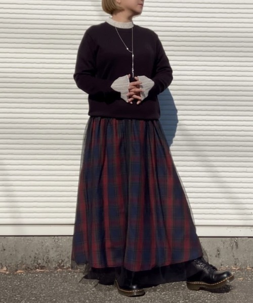 Mac-House（マックハウス）の「Idnes　リバーシブルネルチェックスカート（スカート・レディース・ブラウン系/ネイビー系・FREE）」の10枚目の写真