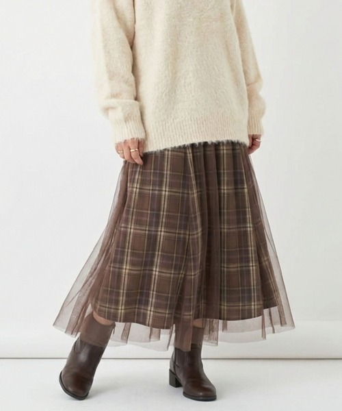 Mac-House（マックハウス）の「Idnes　リバーシブルネルチェックスカート（スカート・レディース・ブラウン系/ネイビー系・FREE）」の17枚目の写真