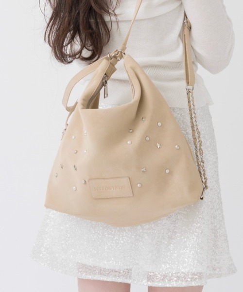 mellowneon（メロウネオン）の「3wayスウェードライクスタッズバッグ/リュック/ナップサック/ショルダーバッグ（ショルダーバッグ・レディース・ベージュ/ブラウン・FREE）」の2枚目の写真