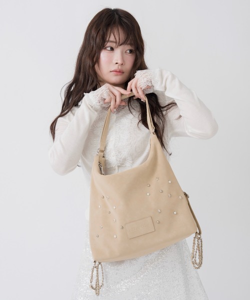 mellowneon（メロウネオン）の「3wayスウェードライクスタッズバッグ/リュック/ナップサック/ショルダーバッグ（ショルダーバッグ・レディース・ベージュ/ブラウン・FREE）」の7枚目の写真