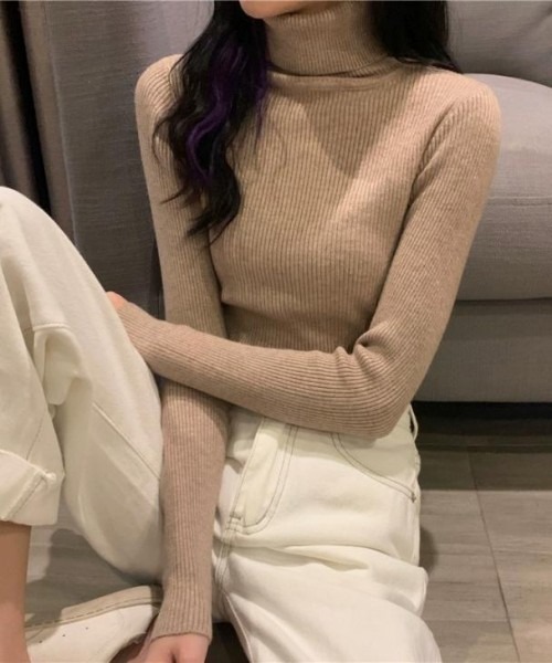 AMELY(エミリー)の「リブタートルネックニットトップス(ニット/セーター・レディース・レッド/ブラウン/グリーン/グレー/ベージュ/アイボリー/ブラック・L/M/フリー)」の5枚目の写真