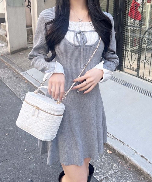 INGNI（イング）の「シャツドッキングニットワンピース（ワンピース・レディース・ブラック/グレー・M）」の10枚目の写真